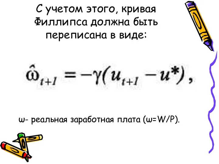 С учетом этого, кривая Филлипса должна быть переписана в виде: ω- реальная заработная плата (ω=W/P).