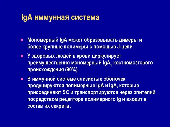 IgА иммунная система Мономерный IgA может образовывать димеры и более крупные