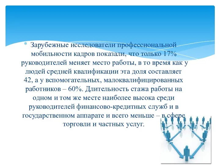 Зарубежные исследователи профессиональной мобильности кадров показали, что только 17% руководителей меняет