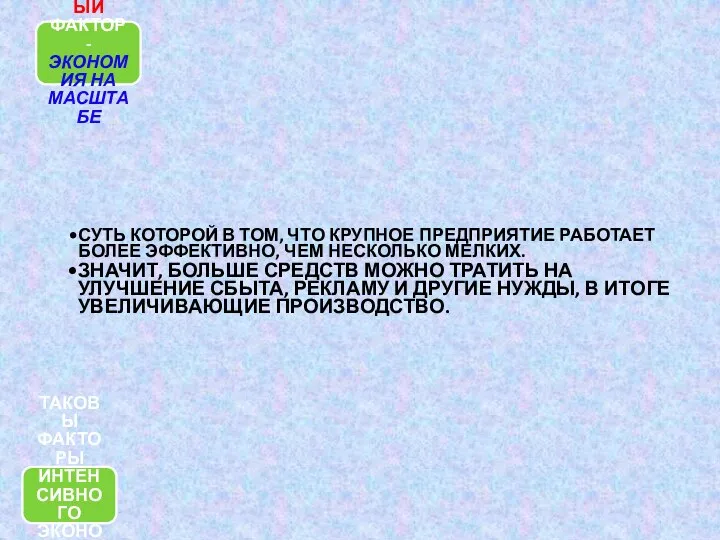 ЧЕТВЕРТЫЙ ФАКТОР - ЭКОНОМИЯ НА МАСШТАБЕ СУТЬ КОТОРОЙ В ТОМ, ЧТО