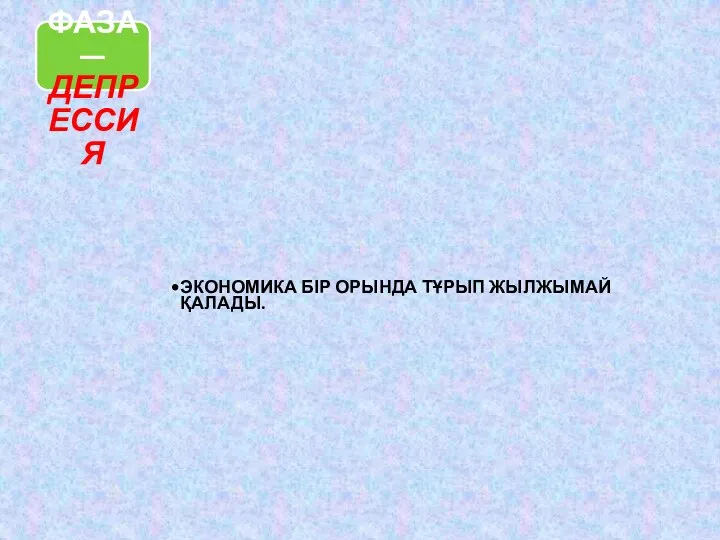 ҮШІНШІ ФАЗА — ДЕПРЕССИЯ ЭКОНОМИКА БІР ОРЫНДА ТҰРЫП ЖЫЛЖЫМАЙ ҚАЛАДЫ.