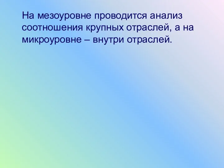 На мезоуровне проводится анализ соотношения крупных отраслей, а на микроуровне – внутри отраслей.