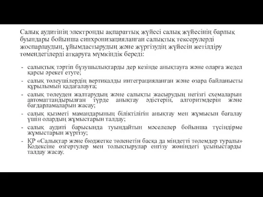 Салық аудитінің электронды ақпараттық жүйесі салық жүйесінің барлық буындары бойынша синхронизацияланған