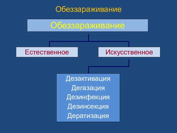 Обеззараживание Естественное Искусственное Обеззараживание Дезактивация Дегазация Дезинфекция Дезинсекция Дератизация