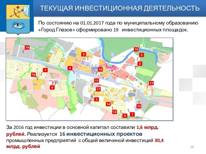 За 2016 год инвестиции в основной капитал составили 1,6 млрд. рублей.