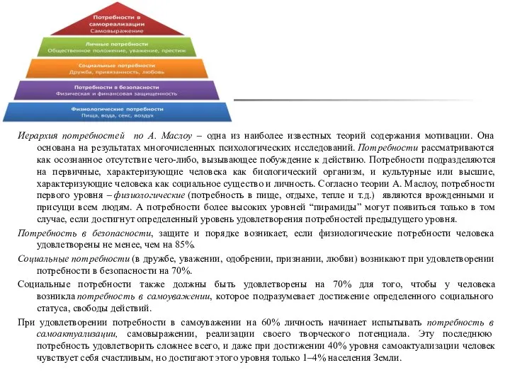 Иерархия потребностей по А. Маслоу – одна из наиболее известных теорий