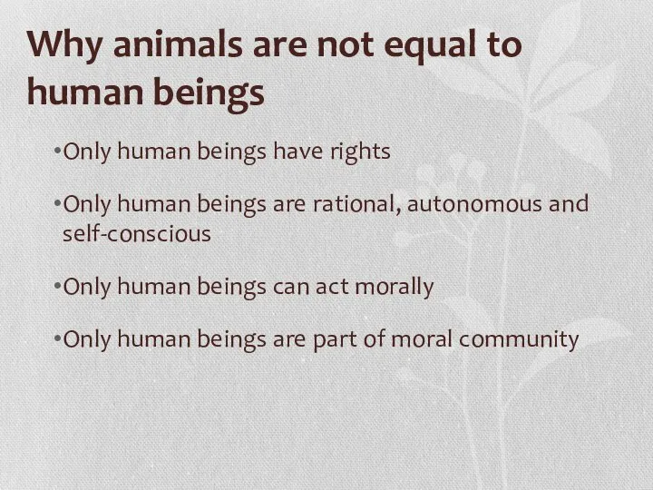 Why animals are not equal to human beings Only human beings