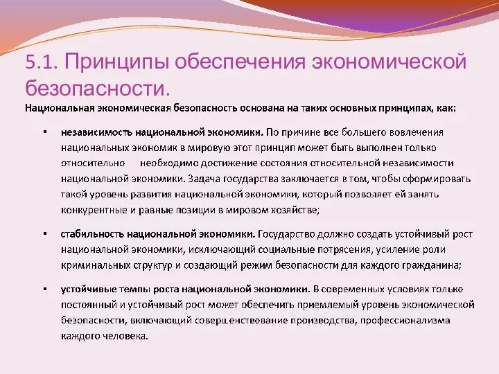 5.1. Принципы обеспечения экономической безопасности.