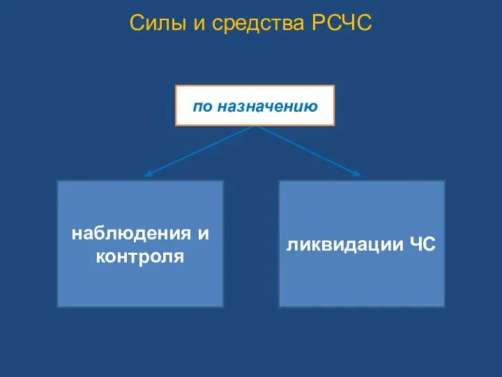 наблюдения и контроля ликвидации ЧС по назначению Силы и средства РСЧС