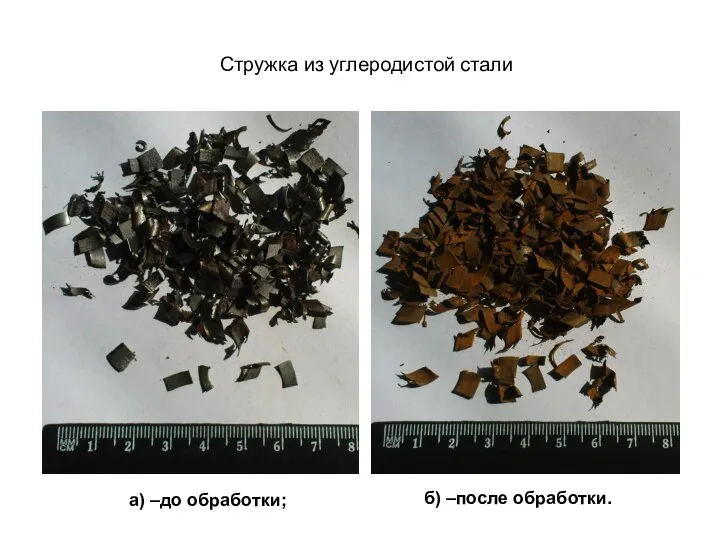 Стружка из углеродистой стали а) –до обработки; б) –после обработки.