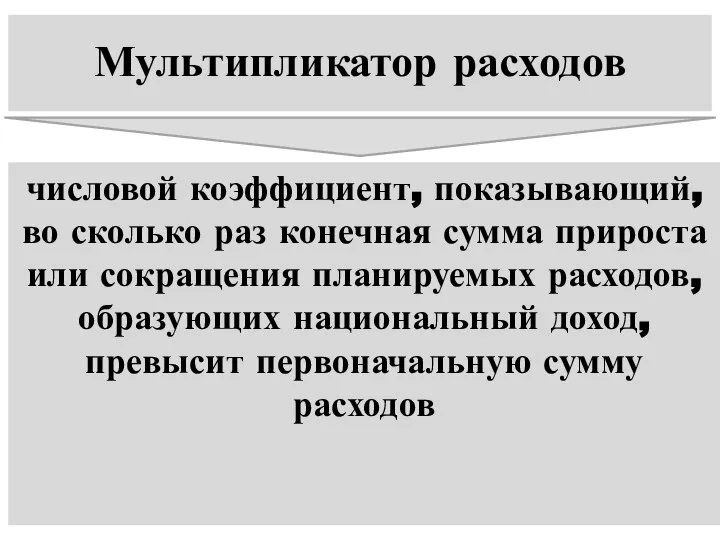 Мультипликатор расходов числовой коэффициент, показывающий, во сколько раз конечная сумма прироста