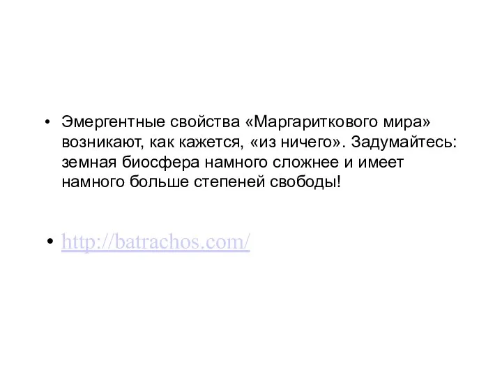 Эмергентные свойства «Маргариткового мира» возникают, как кажется, «из ничего». Задумайтесь: земная