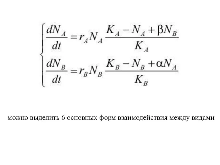 можно выделить 6 основных форм взаимодействия между видами
