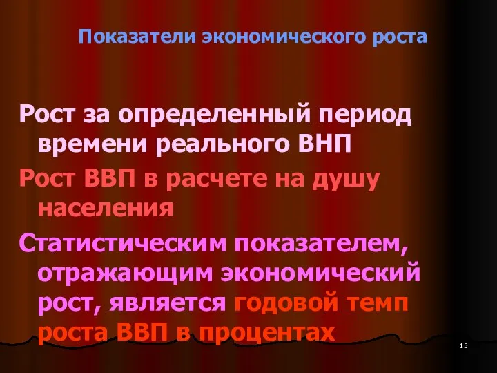 Показатели экономического роста Рост за определенный период времени реального ВНП Рост