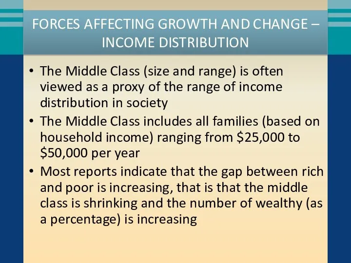 FORCES AFFECTING GROWTH AND CHANGE – INCOME DISTRIBUTION The Middle Class