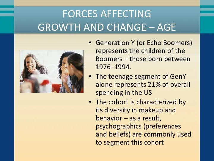 FORCES AFFECTING GROWTH AND CHANGE – AGE Generation Y (or Echo