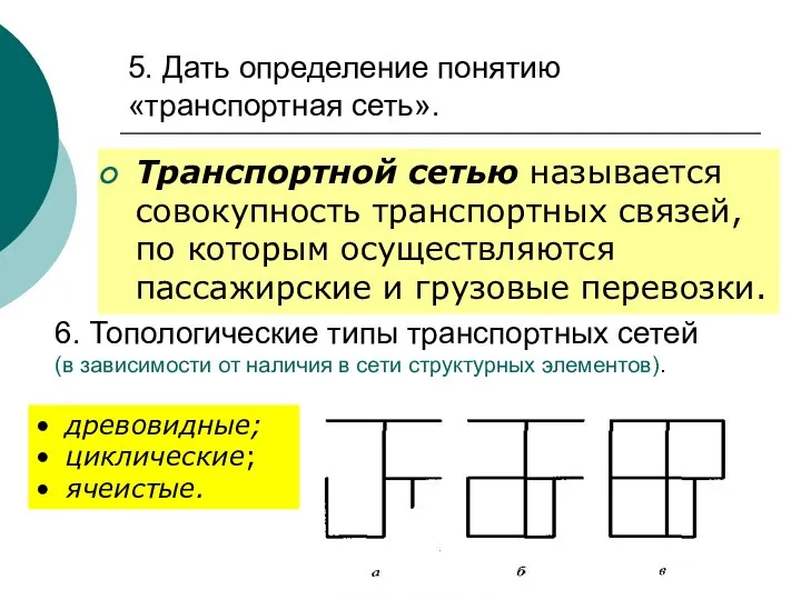 5. Дать определение понятию «транспортная сеть». Транспортной сетью называется совокупность транспортных