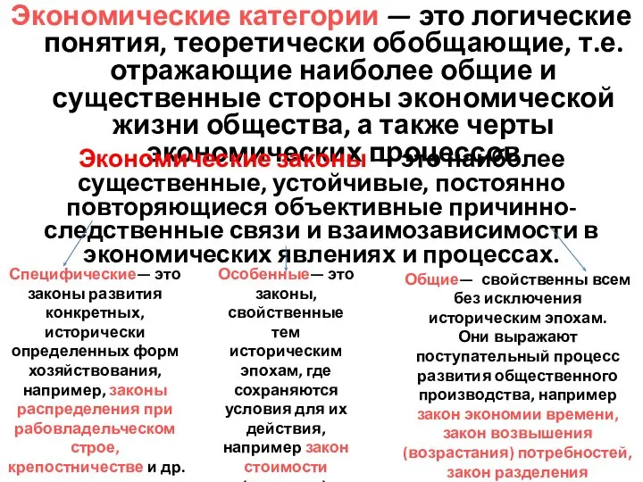 Экономические категории — это логические понятия, теоретически обобщающие, т.е. отражающие наиболее