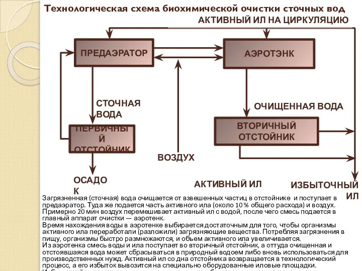 Технологическая схема биохимической очистки сточных вод ПРЕДАЭРАТОР ПЕРВИЧНЫЙ ОТСТОЙНИК АЭРОТЭНК ВТОРИЧНЫЙ