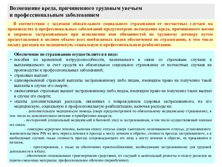 Возмещение вреда, причиненного трудовым увечьем и профессиональным заболеванием В соответствии с