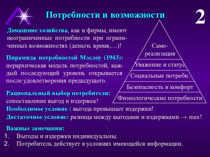 Потребности и возможности 2 Домашние хозяйства, как и фирмы, имеют неограниченные