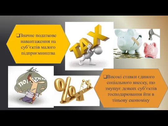 Значне податкове навантаження на суб’єктів малого підприємництва Високі ставки єдиного соціального