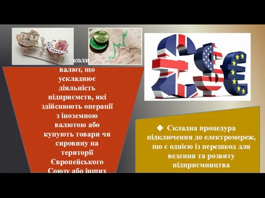 Курсові коливання валют, що ускладнює діяльність підприємств, які здійснюють операції з