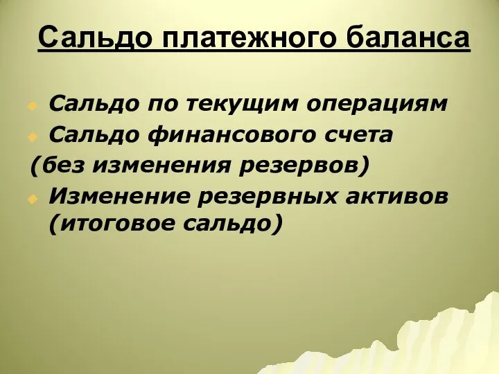 Сальдо по текущим операциям Сальдо финансового счета (без изменения резервов) Изменение