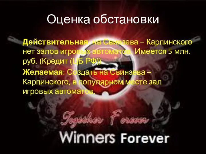 Оценка обстановки Действительная: на Свиязева – Карпинского нет залов игровых автоматов.