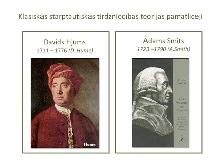 Klasiskās starptautiskās tirdzniecības teorijas pamatlicēji Davids Hjums 1711 – 1776 (D.