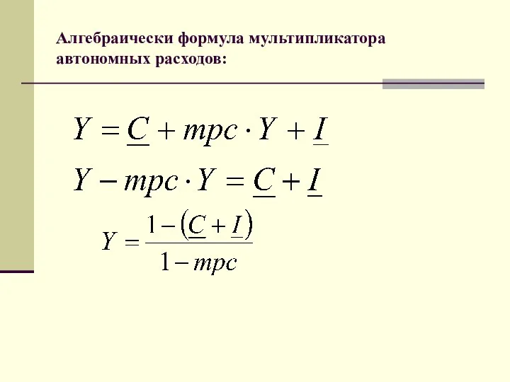 Алгебраически формула мультипликатора автономных расходов: