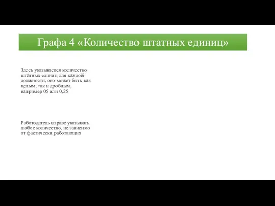 Графа 4 «Количество штатных единиц» Здесь указывается количество штатных единиц для