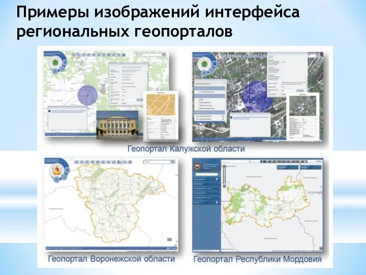 Примеры изображений интерфейса региональных геопорталов