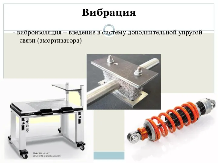 Вибрация - виброизоляция – введение в систему дополнительной упругой связи (амортизатора)