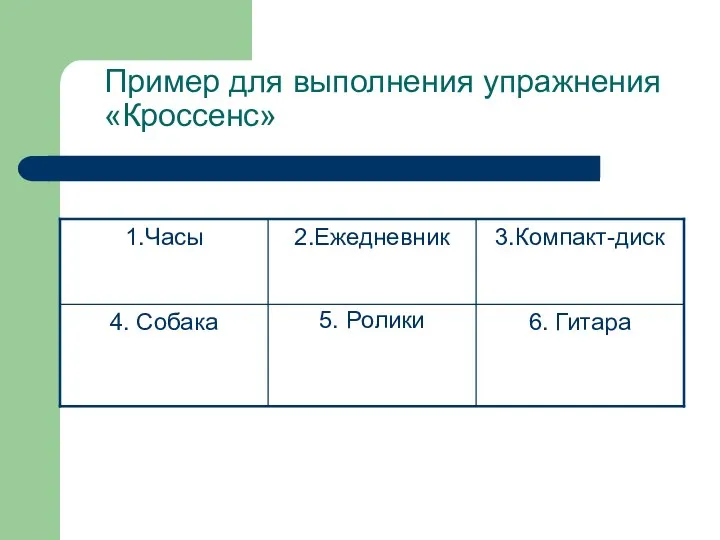 Пример для выполнения упражнения «Кроссенс»