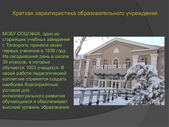 Краткая характеристика образовательного учреждения. МОБУ СОШ №24, одно из старейших учебных