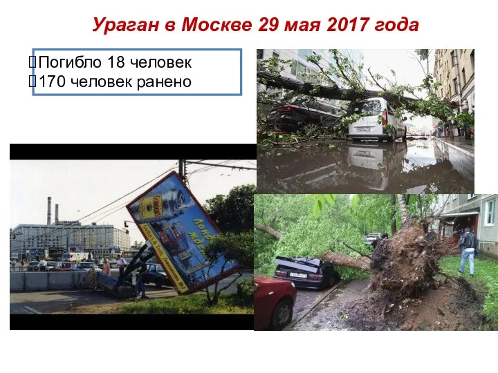 Ураган в Москве 29 мая 2017 года Погибло 18 человек 170 человек ранено