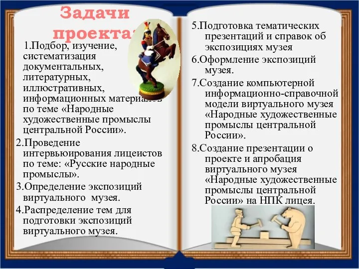 1.Подбор, изучение, систематизация документальных, литературных, иллюстративных, информационных материалов по теме «Народные