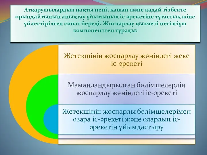 Атқарушылардың нақты нені, қашан және қадай тізбекте орындайтынын анықтау үйымының іс-әрекетіне