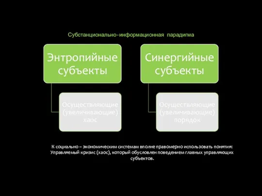 Субстанционально-информационная парадигма К социально – экономическим системам вполне правомерно использовать понятия: