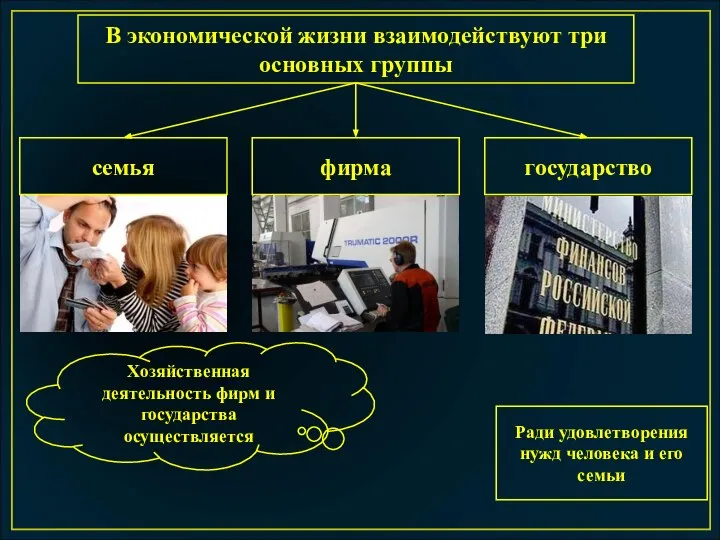 В экономической жизни взаимодействуют три основных группы семья фирма государство Хозяйственная