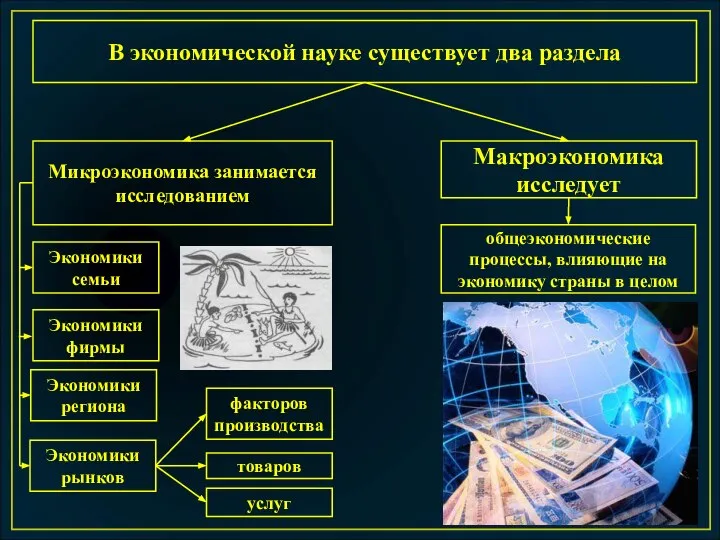 В экономической науке существует два раздела Микроэкономика занимается исследованием Макроэкономика исследует