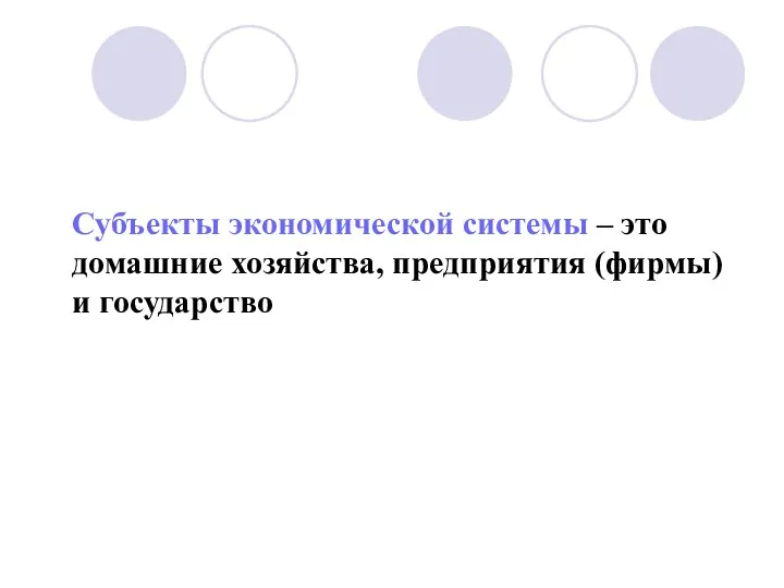 Субъекты экономической системы – это домашние хозяйства, предприятия (фирмы) и государство