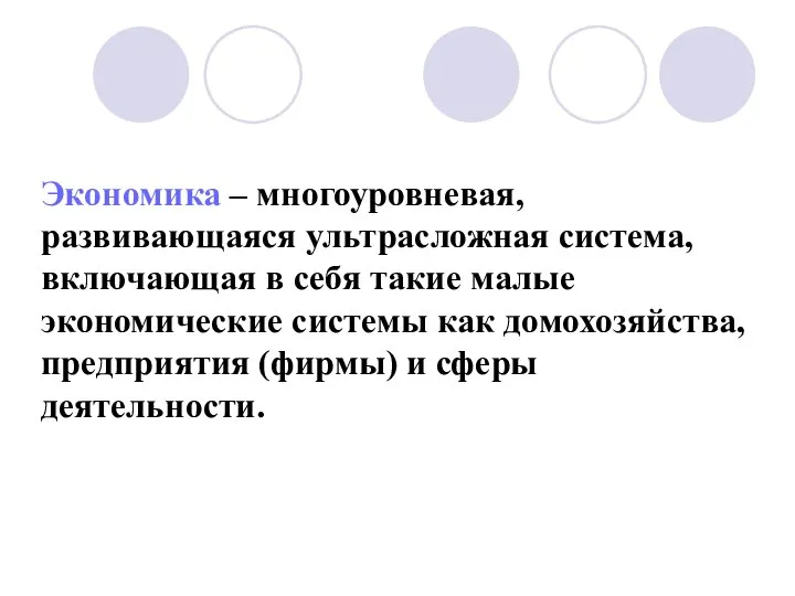 Экономика – многоуровневая, развивающаяся ультрасложная система, включающая в себя такие малые