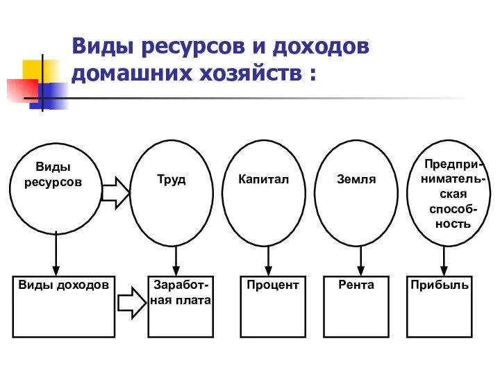 Виды ресурсов и доходов домашних хозяйств :