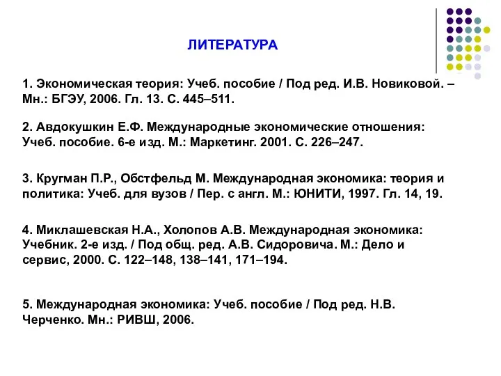 1. Экономическая теория: Учеб. пособие / Под ред. И.В. Новиковой. –