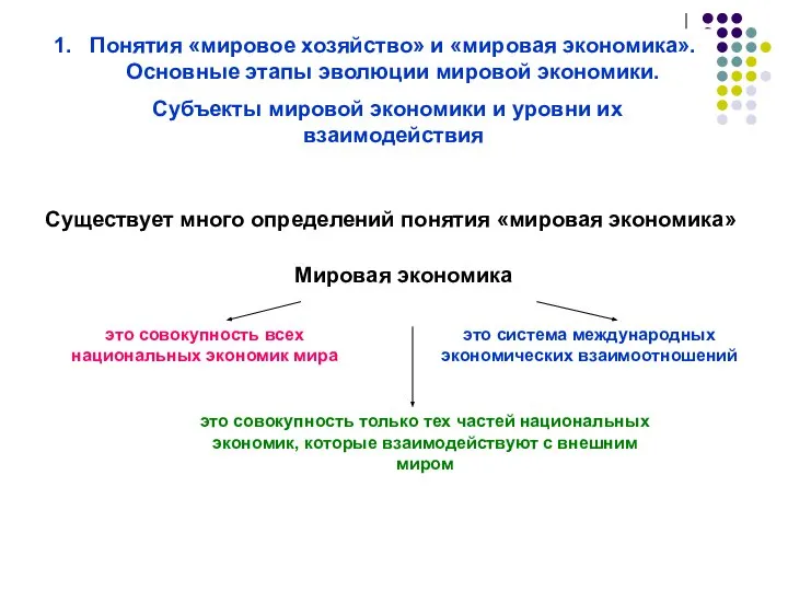 Мировая экономика Существует много определений понятия «мировая экономика» Понятия «мировое хозяйство»