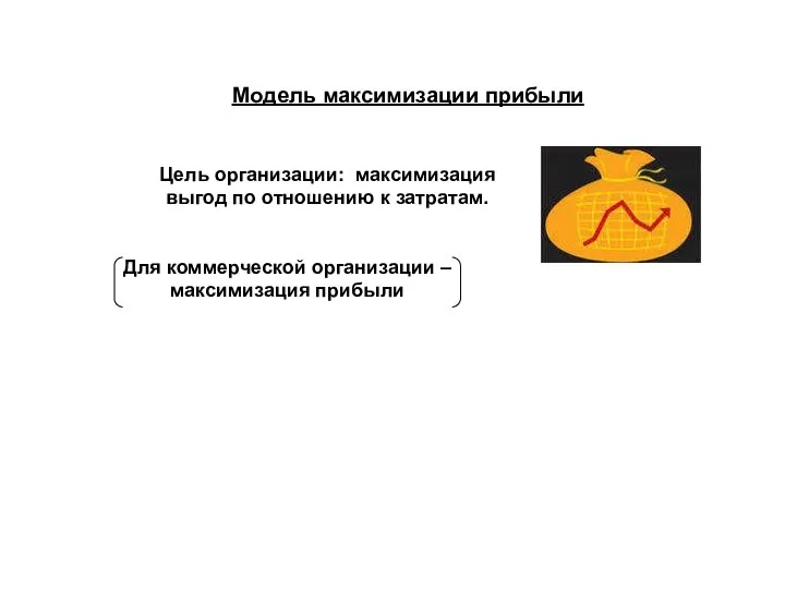 Модель максимизации прибыли Цель организации: максимизация выгод по отношению к затратам.