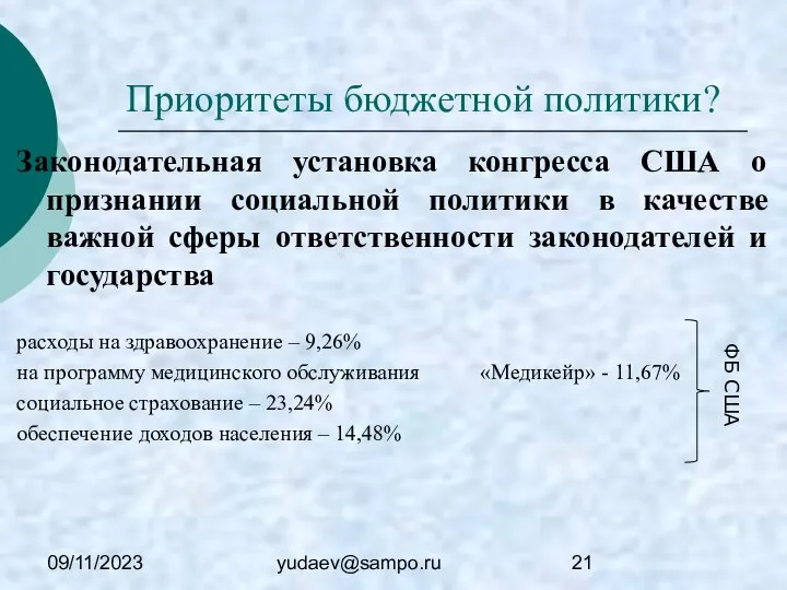 09/11/2023 yudaev@sampo.ru Приоритеты бюджетной политики? Законодательная установка конгресса США о признании