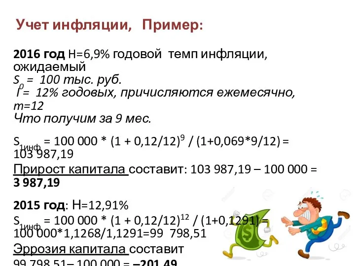 Учет инфляции, Пример: 2016 год H=6,9% годовой темп инфляции, ожидаемый S0